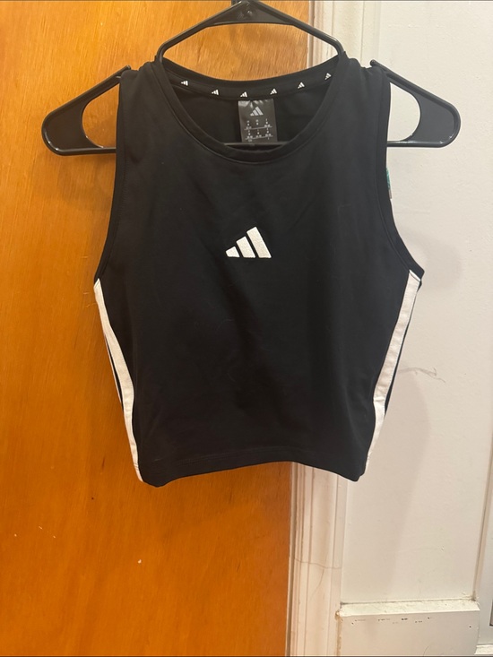adidas Tops - adidas Black Crop Tank with White Side Stripes